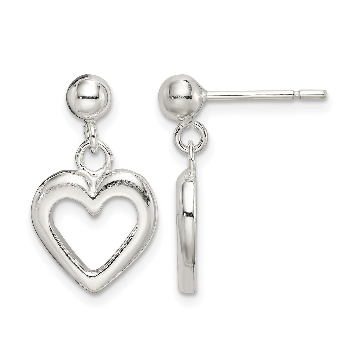 Sterling Silver Polished Dangle Heart Post Earrings