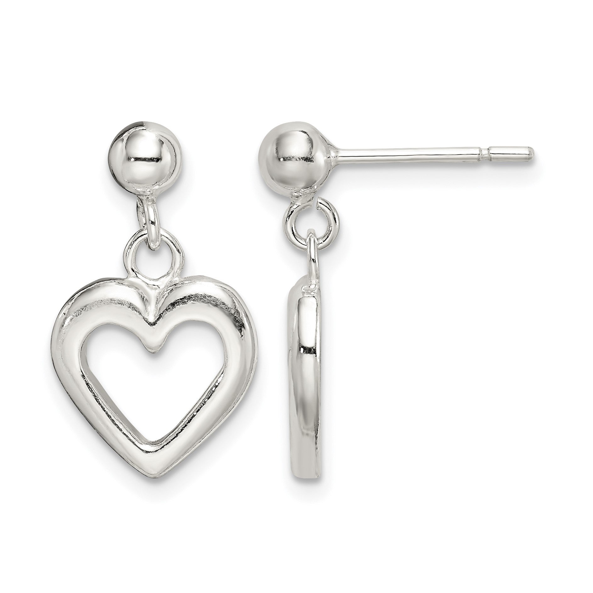 Sterling Silver Polished Dangle Heart Post Earrings