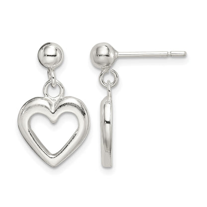Sterling Silver Polished Dangle Heart Post Earrings
