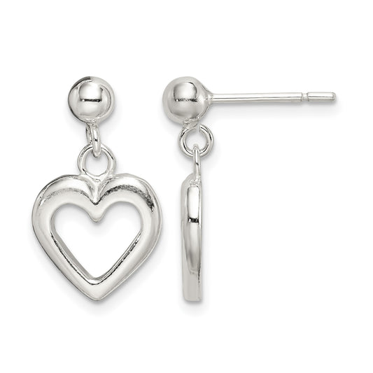 Sterling Silver Polished Dangle Heart Post Earrings