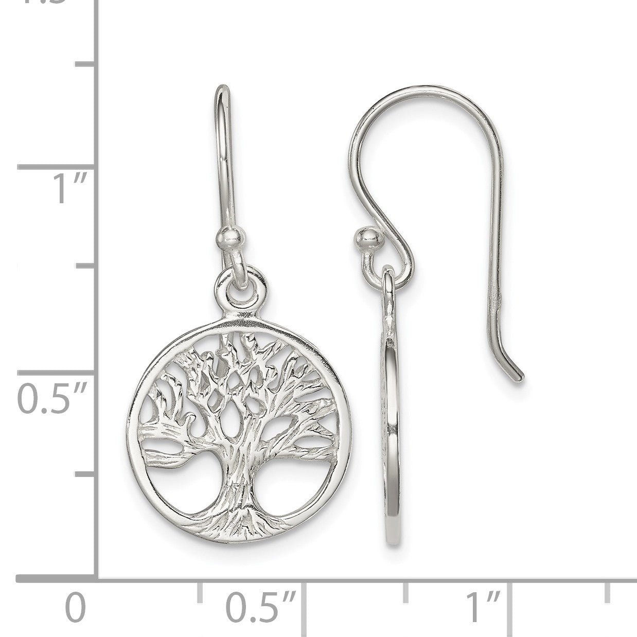 Sterling Silver Polished Filigree Tree Dangle Earrings