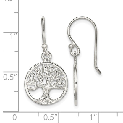 Sterling Silver Polished Filigree Tree Dangle Earrings