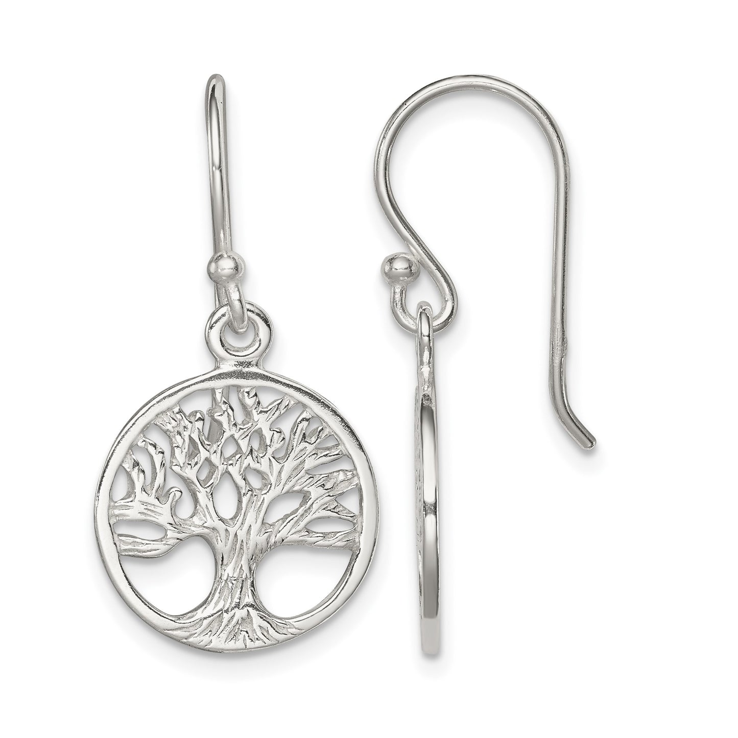 Sterling Silver Polished Filigree Tree Dangle Earrings