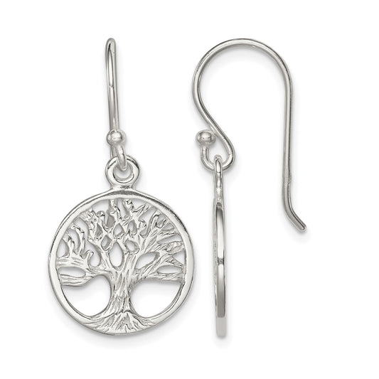 Sterling Silver Polished Filigree Tree Dangle Earrings