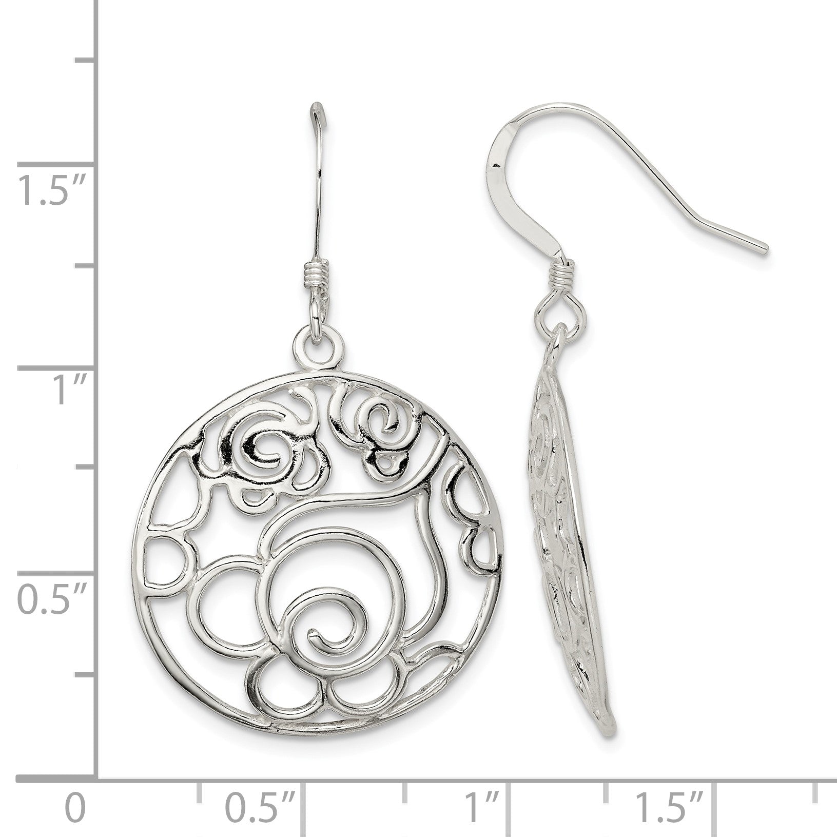 Sterling Silver Polished Fancy Circle Dangle Earrings