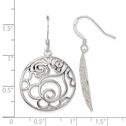 Sterling Silver Polished Fancy Circle Dangle Earrings