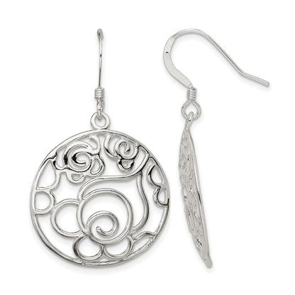 Sterling Silver Polished Fancy Circle Dangle Earrings
