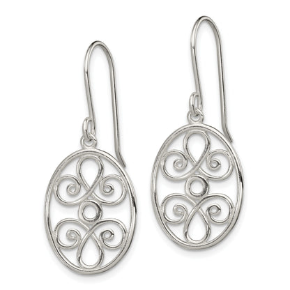 Sterling Silver Polished Filigree Oval Dangle Earrings