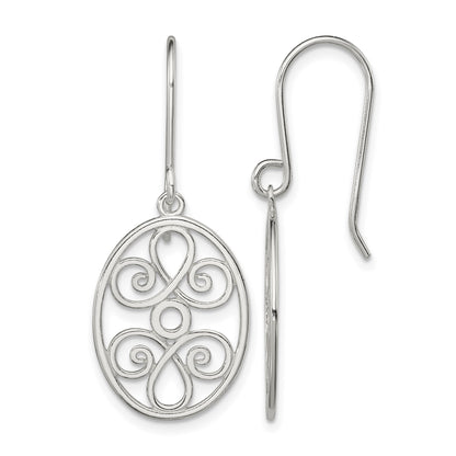 Sterling Silver Polished Filigree Oval Dangle Earrings