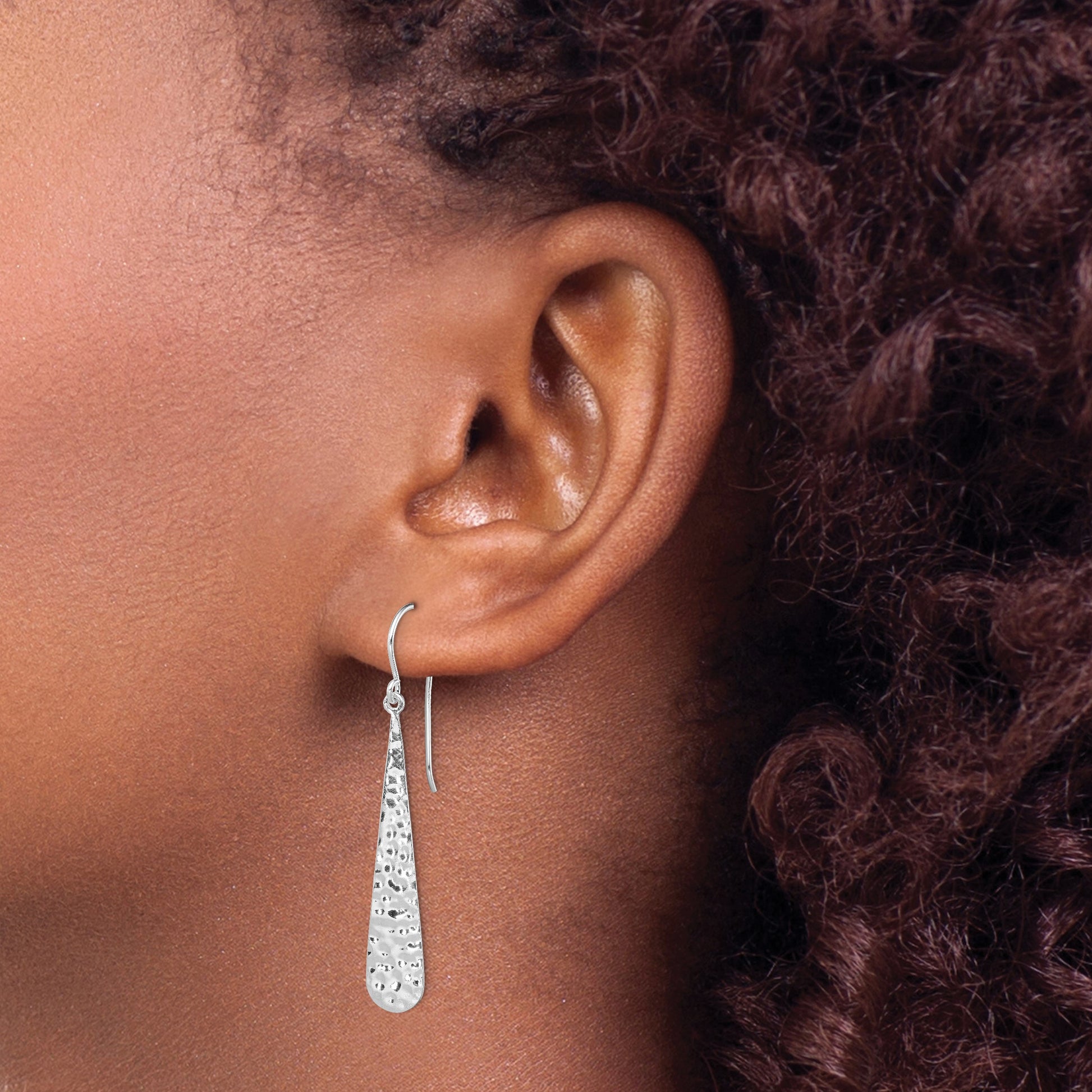 Sterling Silver Rhodium-plated Hammered Teardrop Dangle Earrings