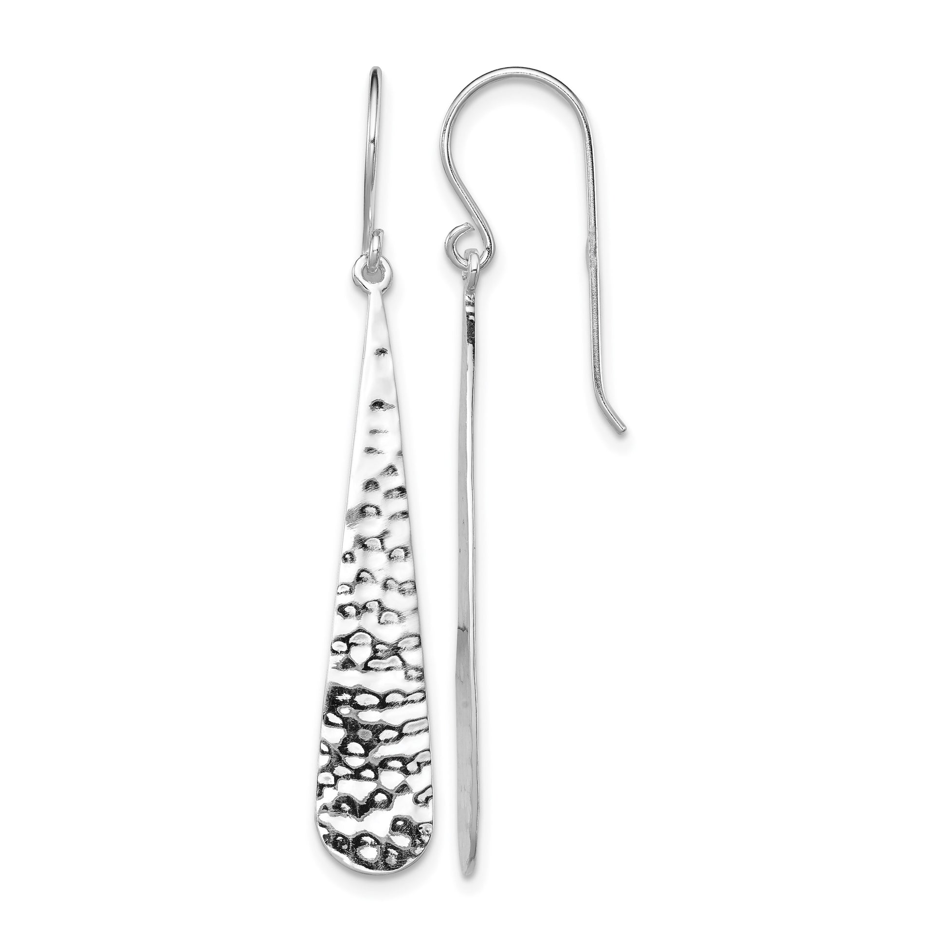 Sterling Silver Rhodium-plated Hammered Teardrop Dangle Earrings