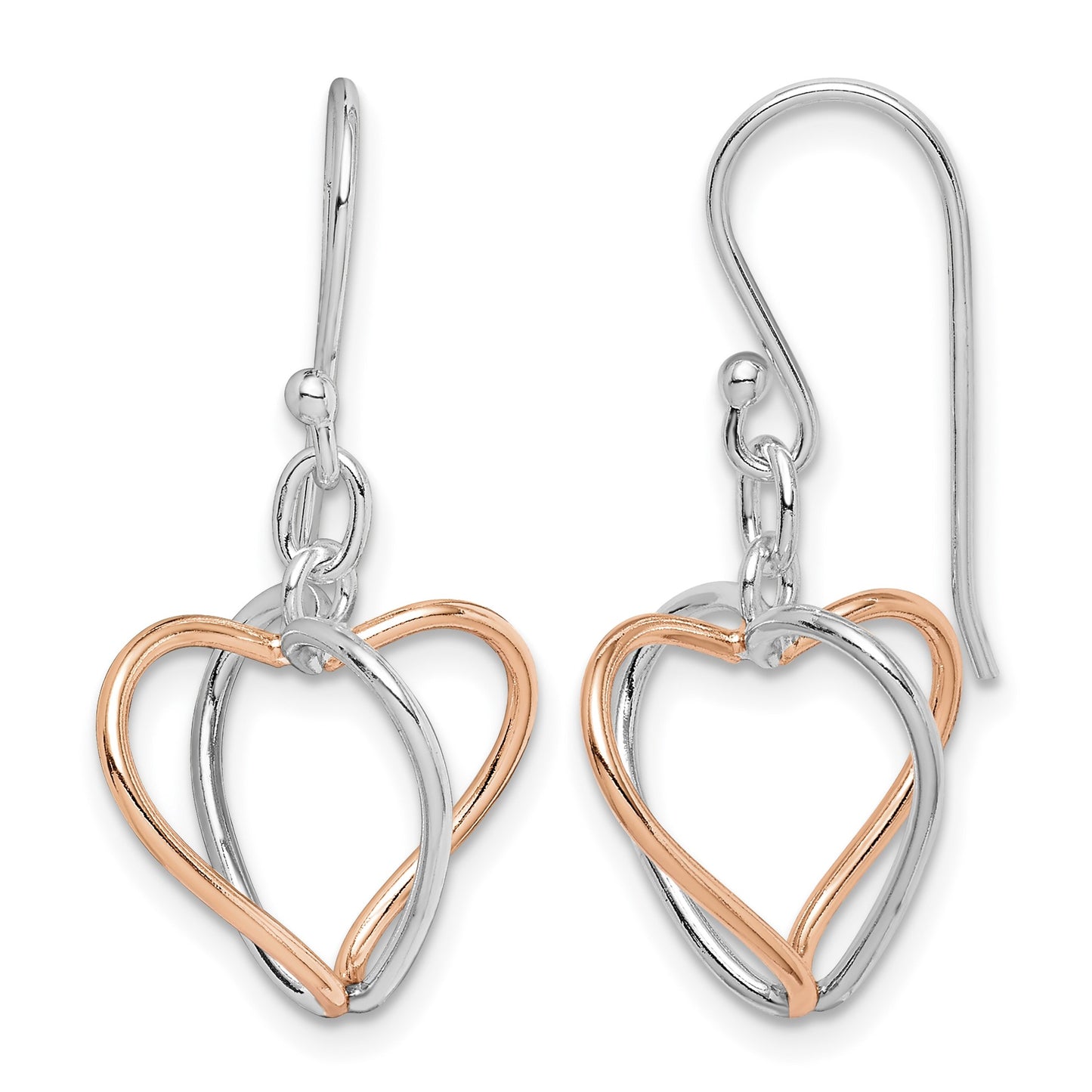 Sterling Silver w/Rose Vermeil Heart Dangle Earrings