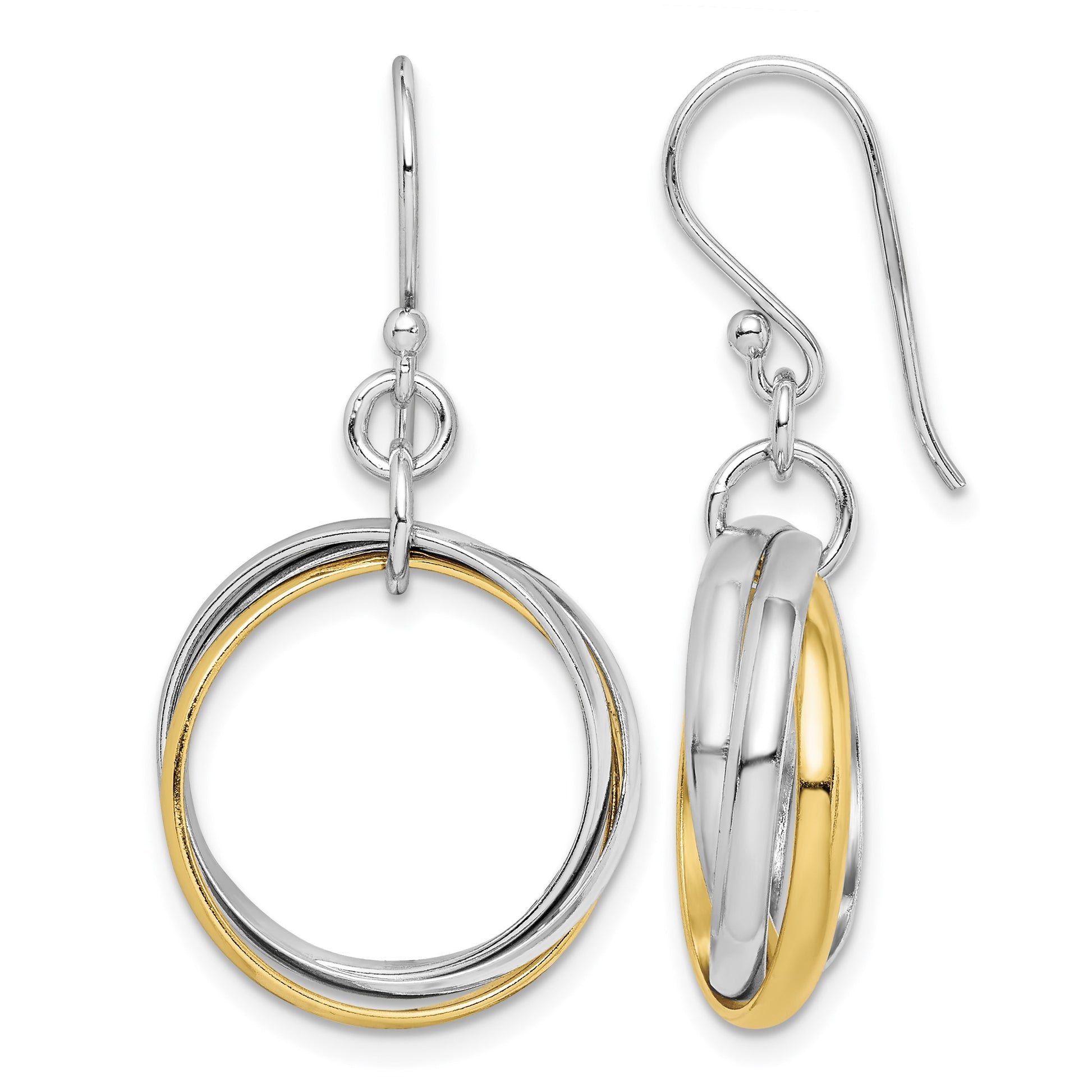 Sterling Silver Rhodium & Gold-Plated Triple Circle Dangle Earrings