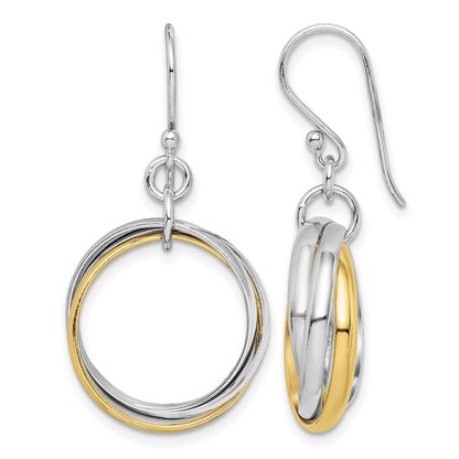 Sterling Silver Rhodium & Gold-Plated Triple Circle Dangle Earrings