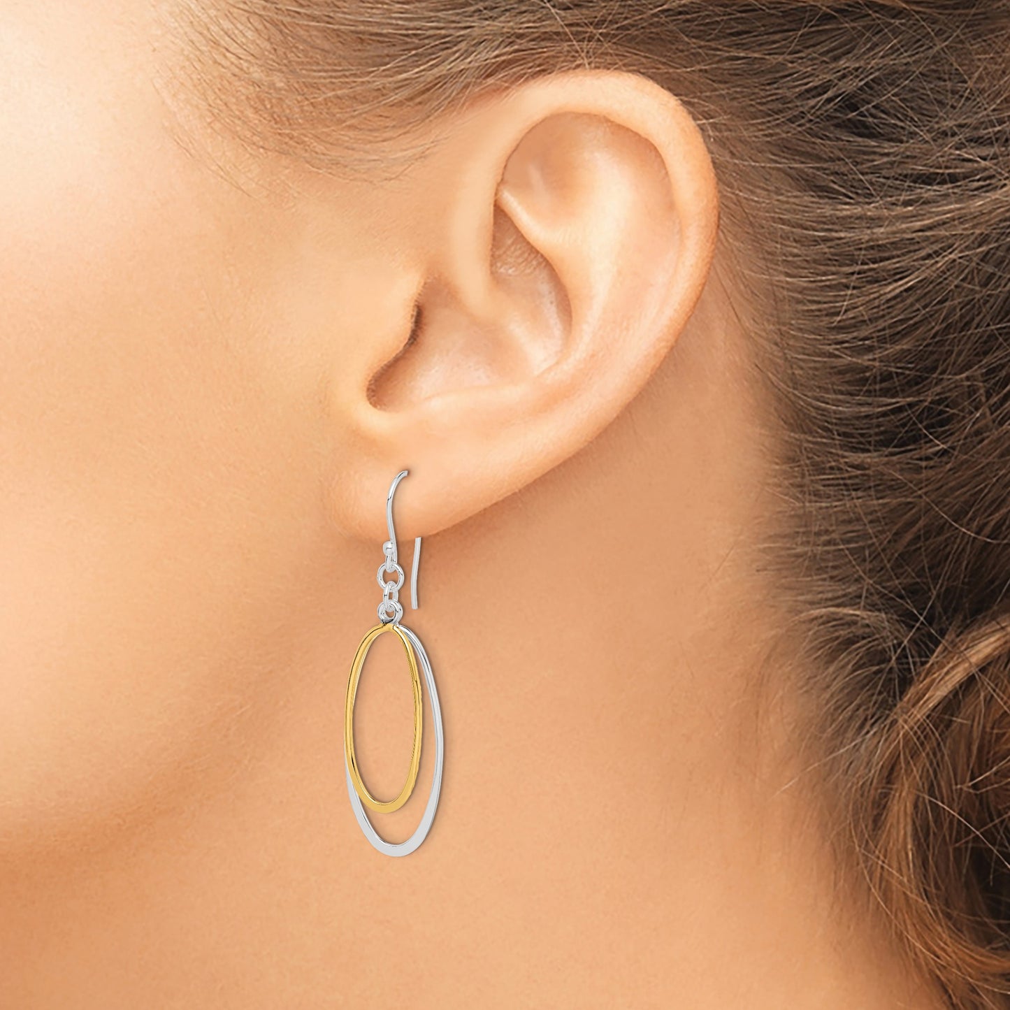 Sterling Silver Rhodium-plated & Gold-tone Double Oval Dangle Earrings