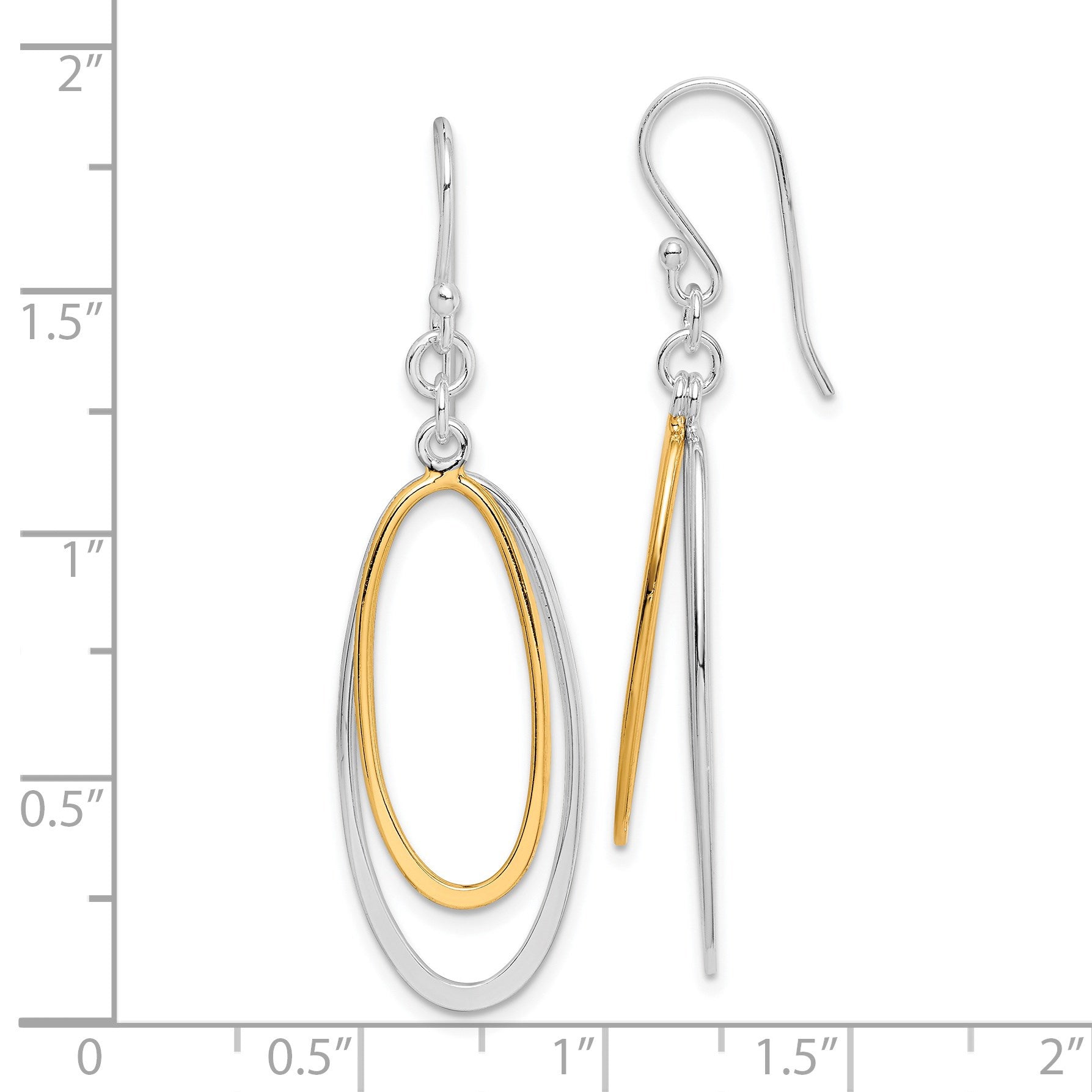 Sterling Silver Rhodium-plated & Gold-tone Double Oval Dangle Earrings