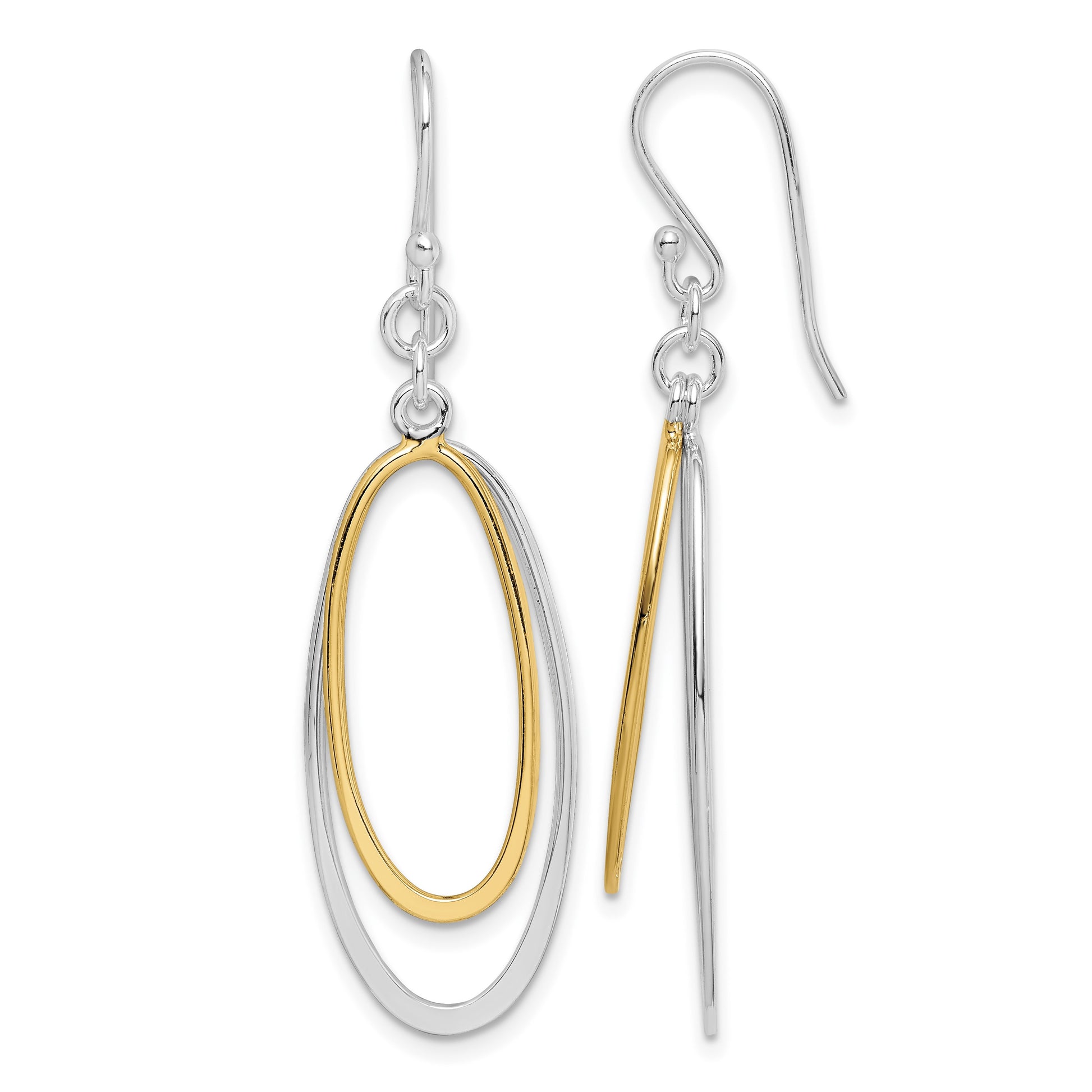 Sterling Silver Rhodium-plated & Gold-tone Double Oval Dangle Earrings