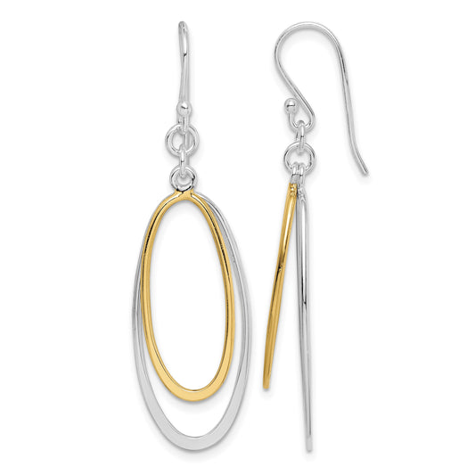 Sterling Silver Rhodium-plated & Gold-tone Double Oval Dangle Earrings
