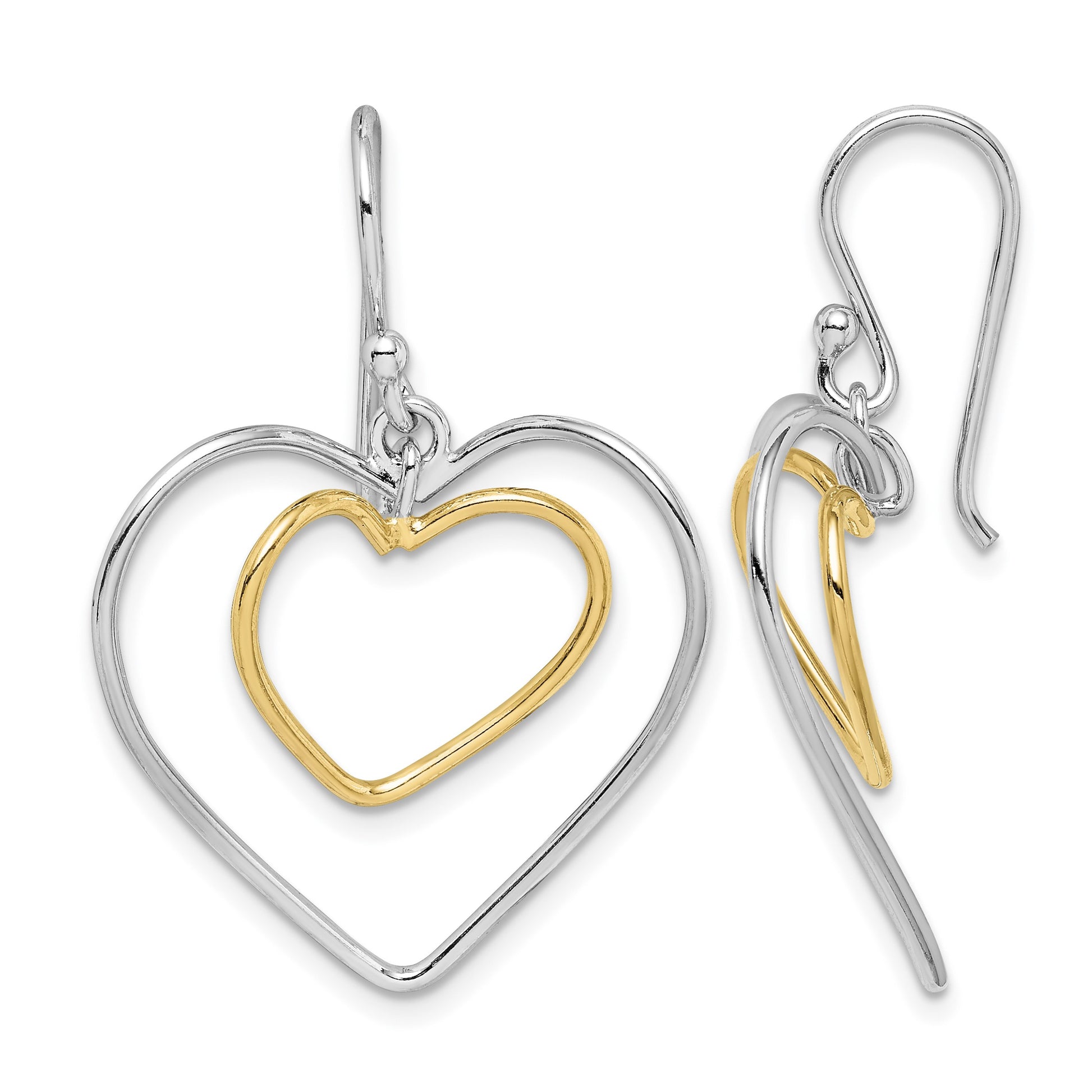 Sterling Silver Gold-Plated Double Heart Wire Dangle Earrings