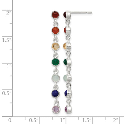 Sterling Silver Rhodium Plated Multicolor Quartz Dangle Post Earrings