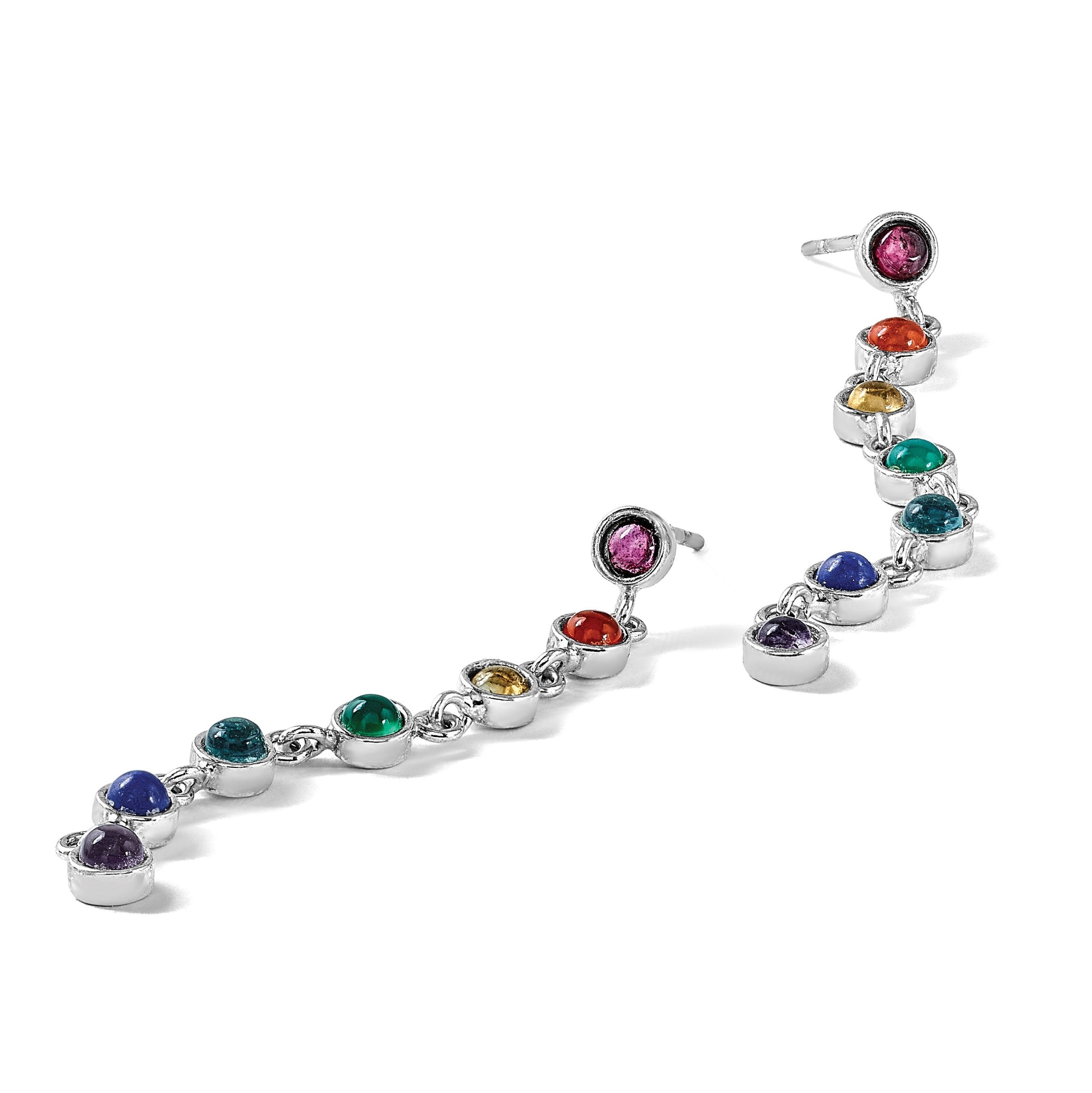 Sterling Silver Rhodium Plated Multicolor Quartz Dangle Post Earrings