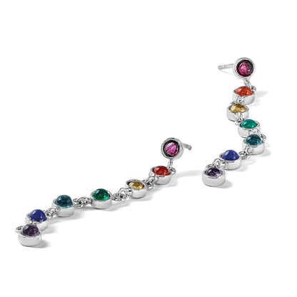 Sterling Silver Rhodium Plated Multicolor Quartz Dangle Post Earrings