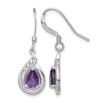 Sterling Silver Amethyst Polished Fancy Dangle Earrings