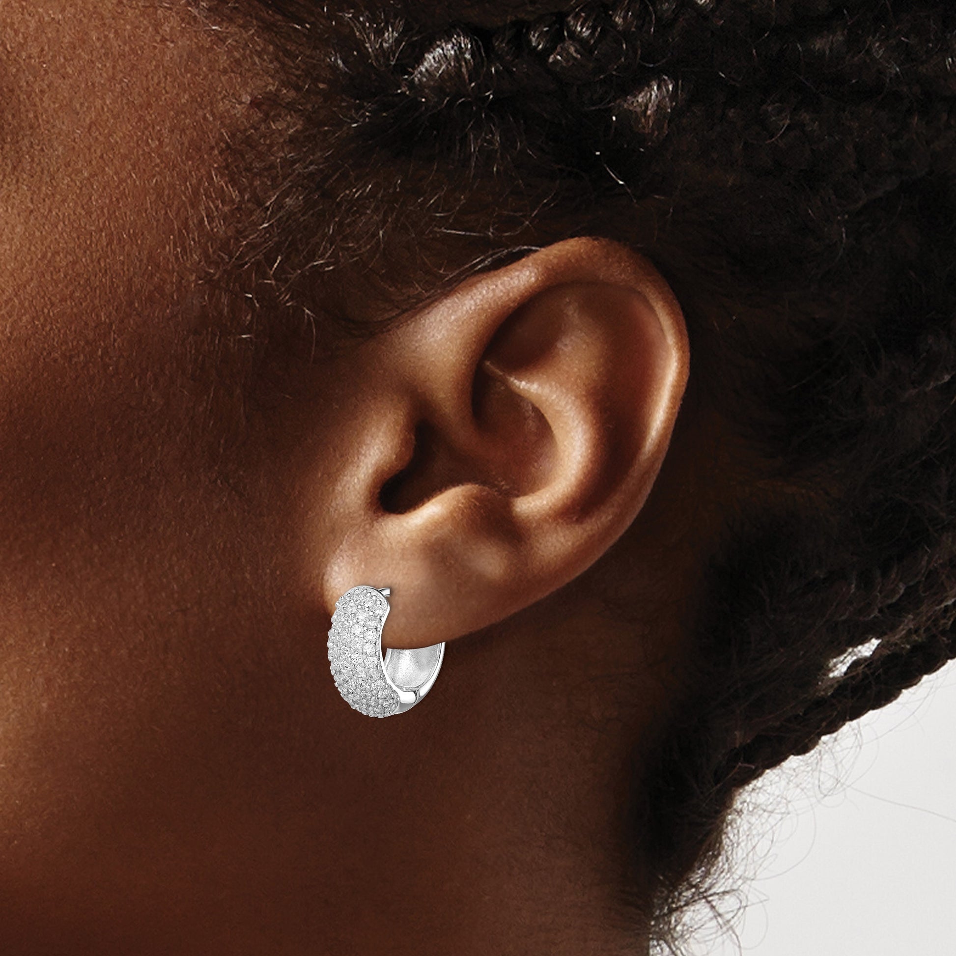 Sterling Silver Rhodium-plated CZ Hinged Hoop Earrings