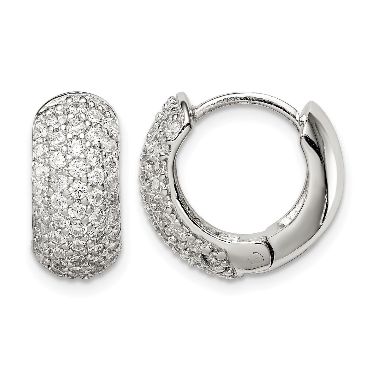 Sterling Silver Rhodium-plated CZ Hinged Hoop Earrings