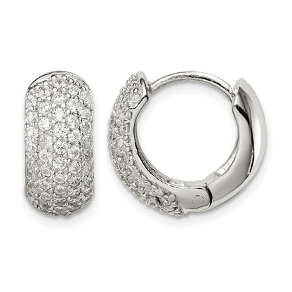 Sterling Silver Rhodium-plated CZ Hinged Hoop Earrings