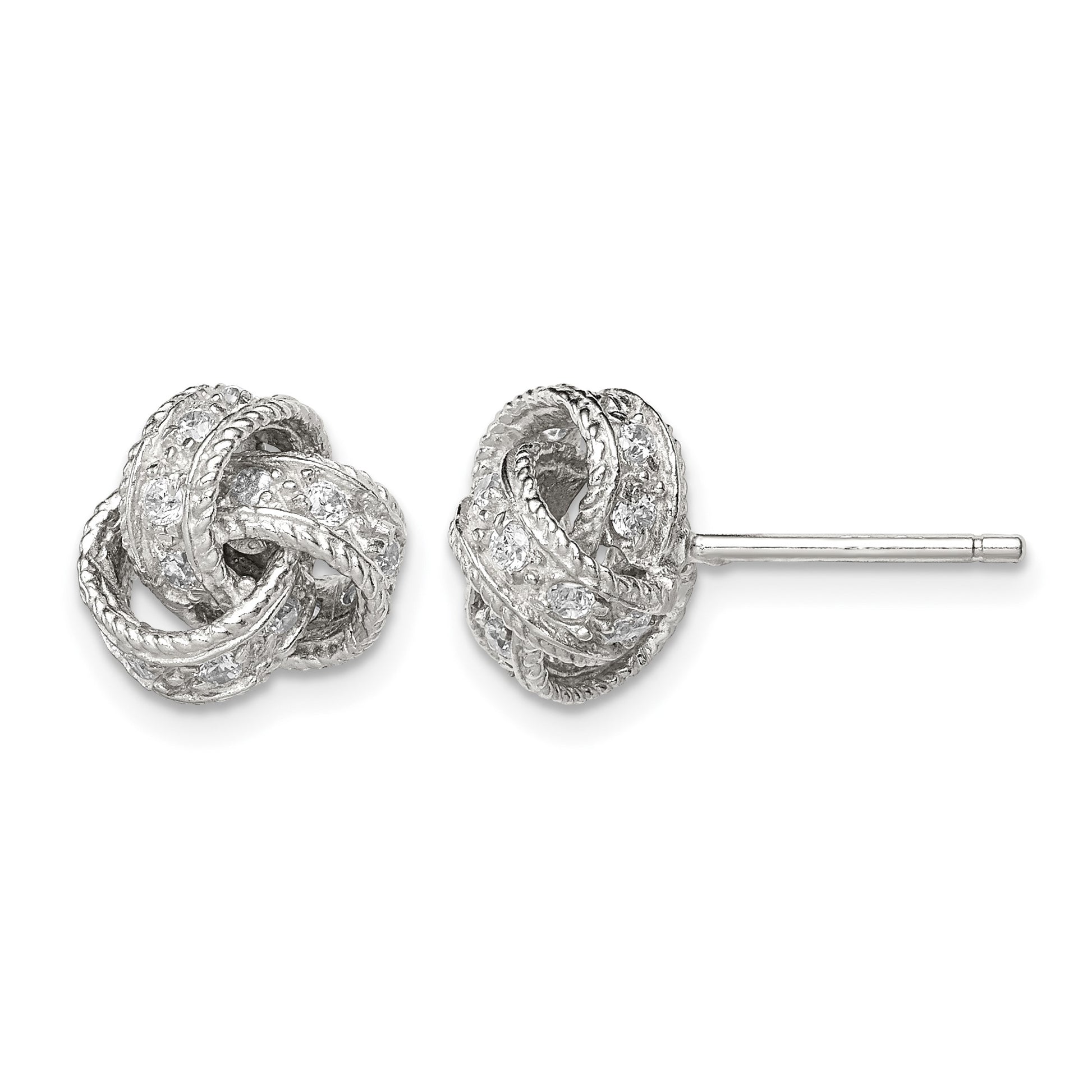 Sterling Silver Rhodium-plated CZ Love Knot Post Earrings