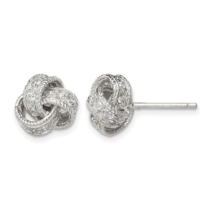 Sterling Silver Rhodium-plated CZ Love Knot Post Earrings