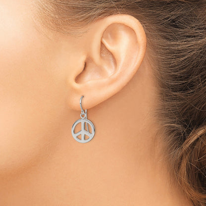 Sterling Silver Polished Peace Sign Dangle Earrings