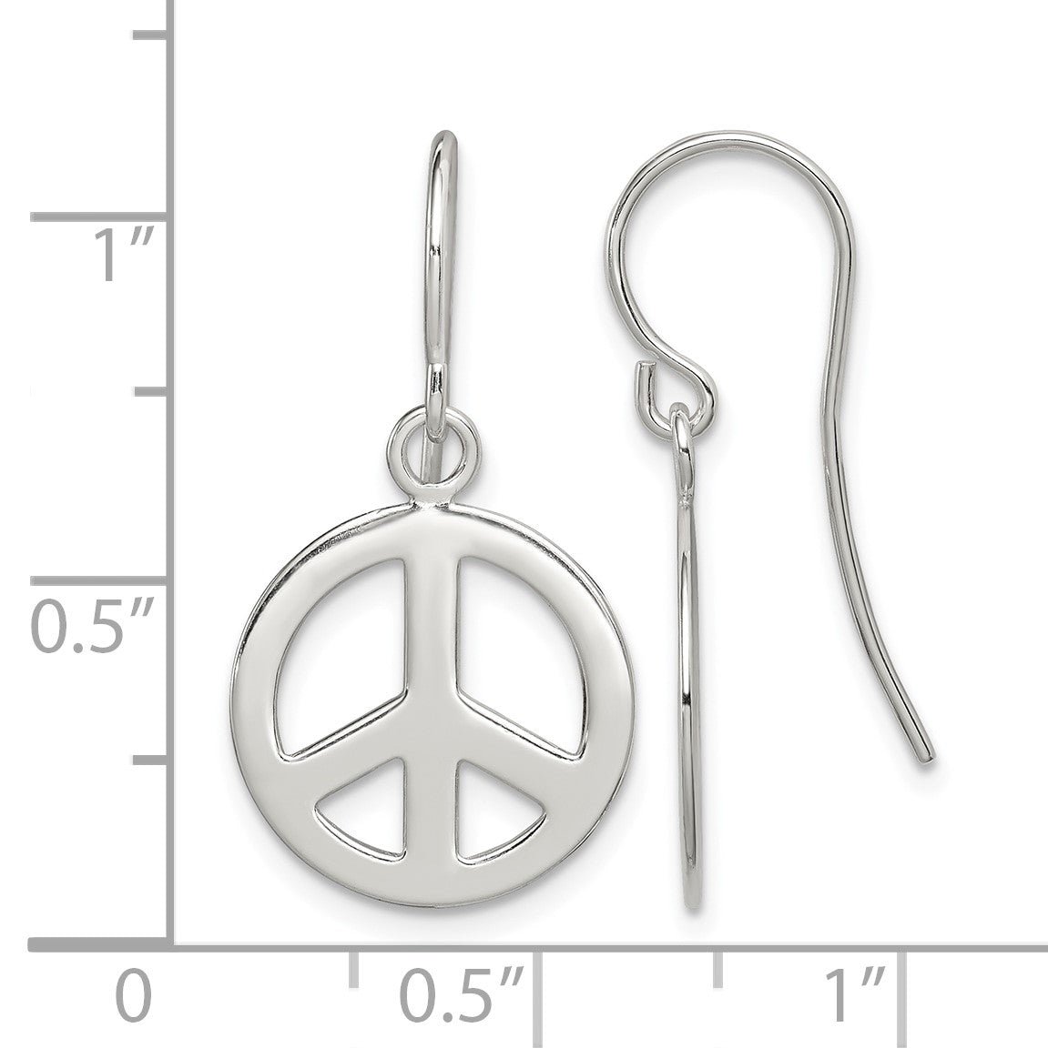 Sterling Silver Polished Peace Sign Dangle Earrings