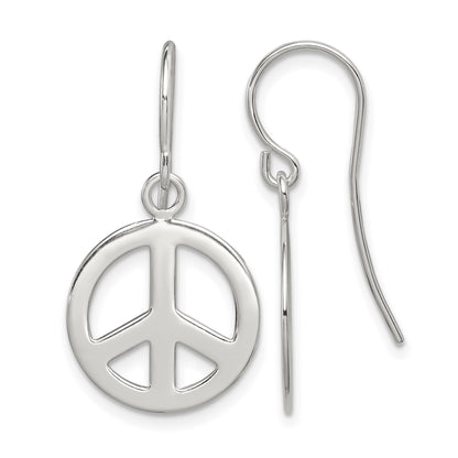 Sterling Silver Polished Peace Sign Dangle Earrings