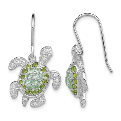 Sterling Silver Rhodium-plated Multi CZ Turtle Dangle Earrings