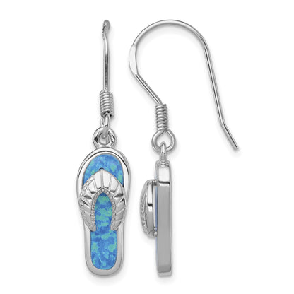 Sterling Silver Rhodium-plated Created Blue Inlay Opal Sandal Dangle Earrings