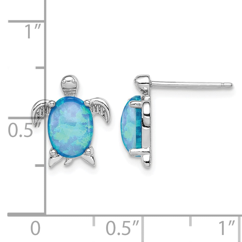 Sterling Silver Rhodium-plated Created Opal Polished Turtle Post Earrings