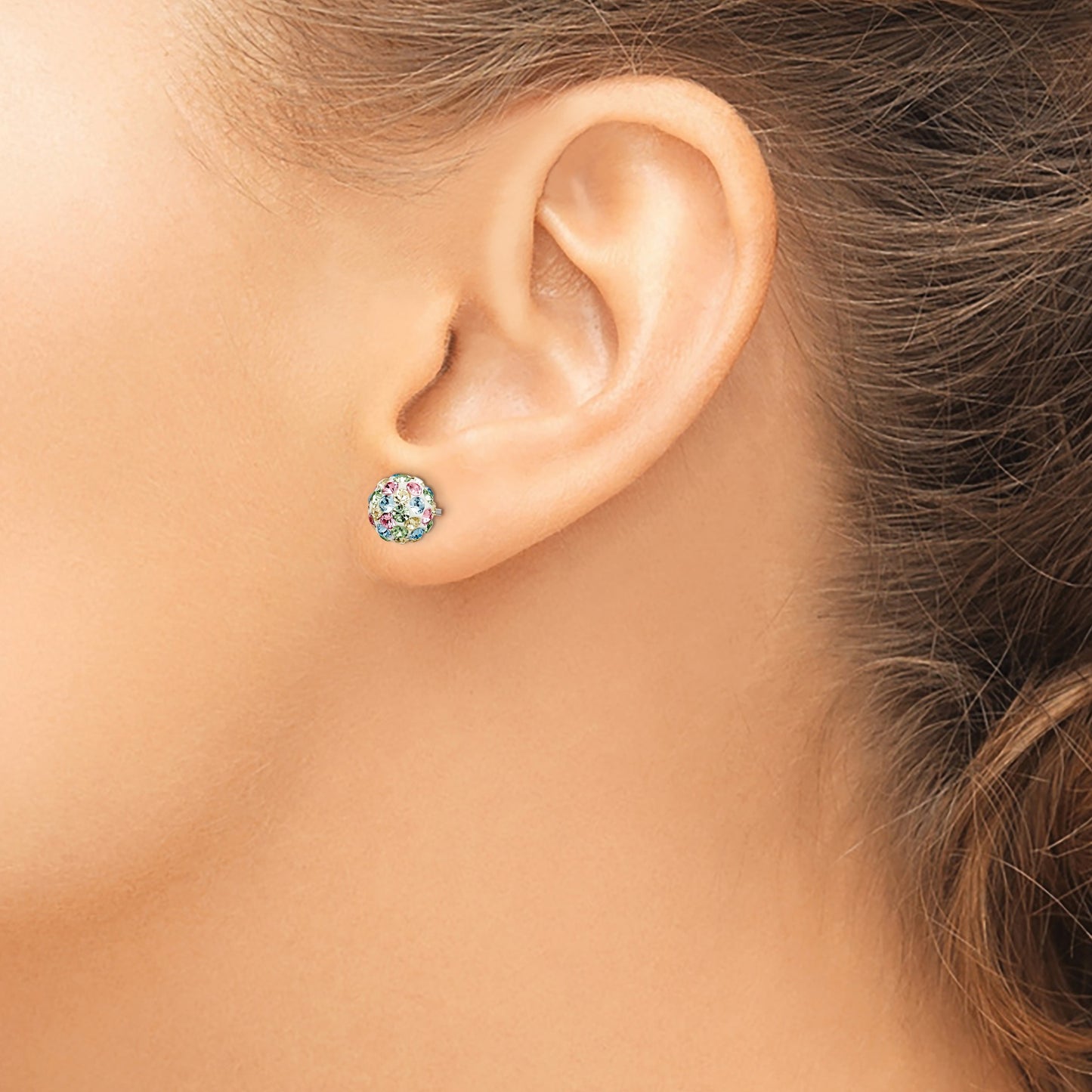 Sterling Silver Rhod-pltd Multicolor Preciosa Crystal 7mm Post Earrings