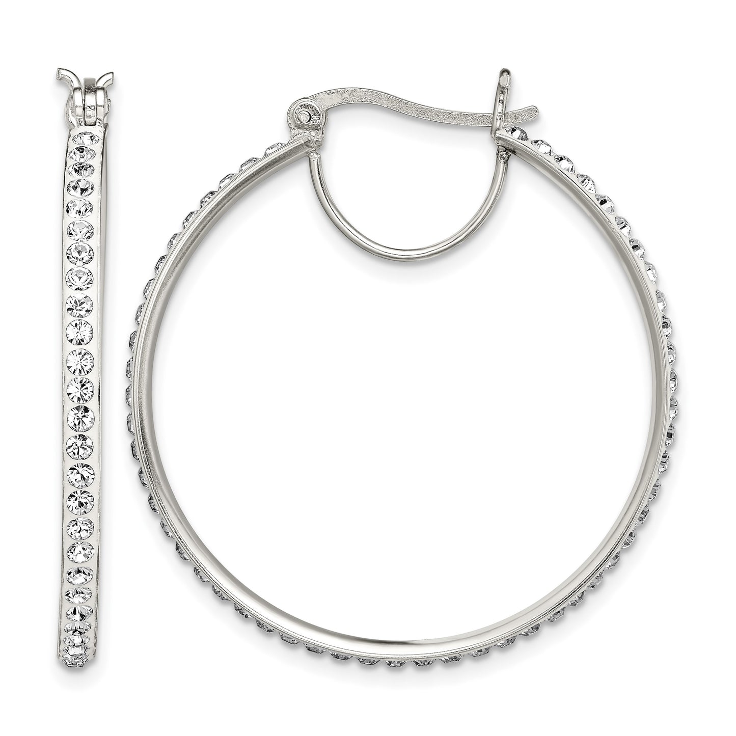 Sterling Silver Rhodium-plated White Preciosa Crystal Hoop Earrings