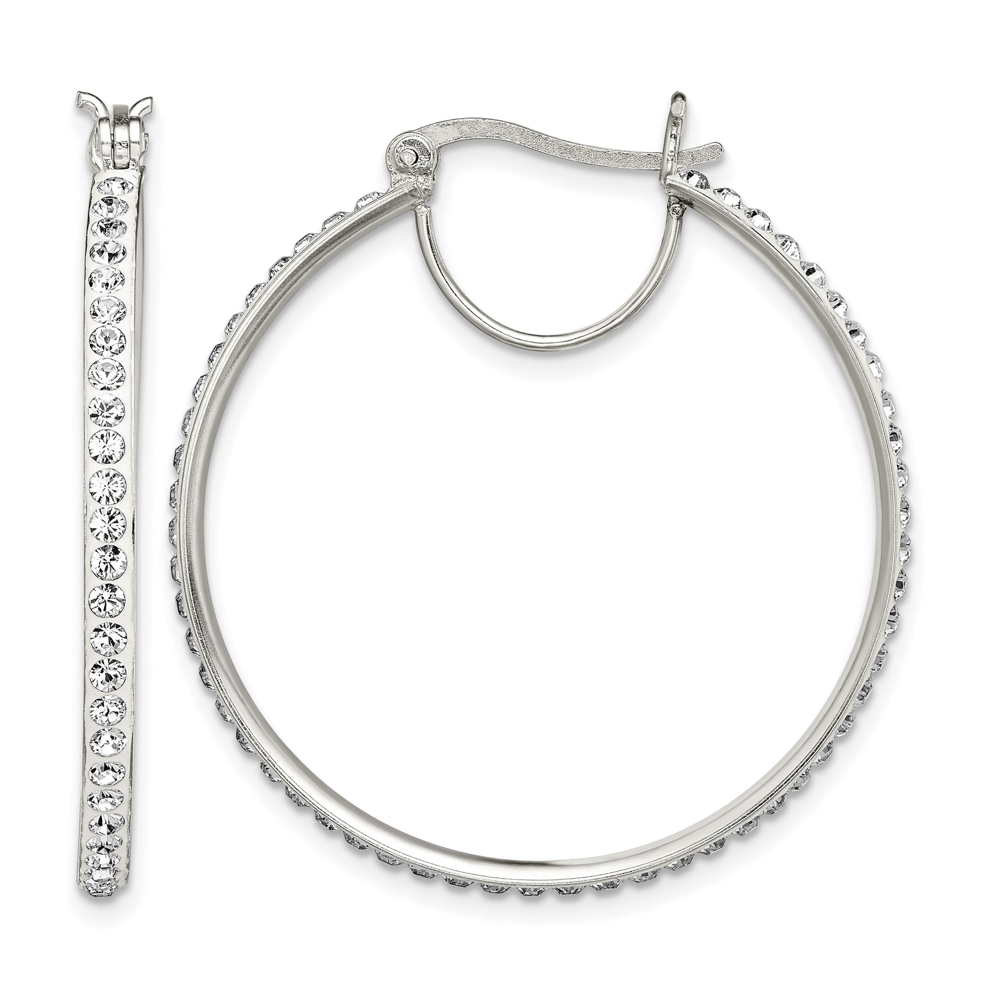 Sterling Silver Rhodium-plated White Preciosa Crystal Hoop Earrings