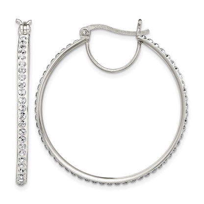 Sterling Silver Rhodium-plated White Preciosa Crystal Hoop Earrings