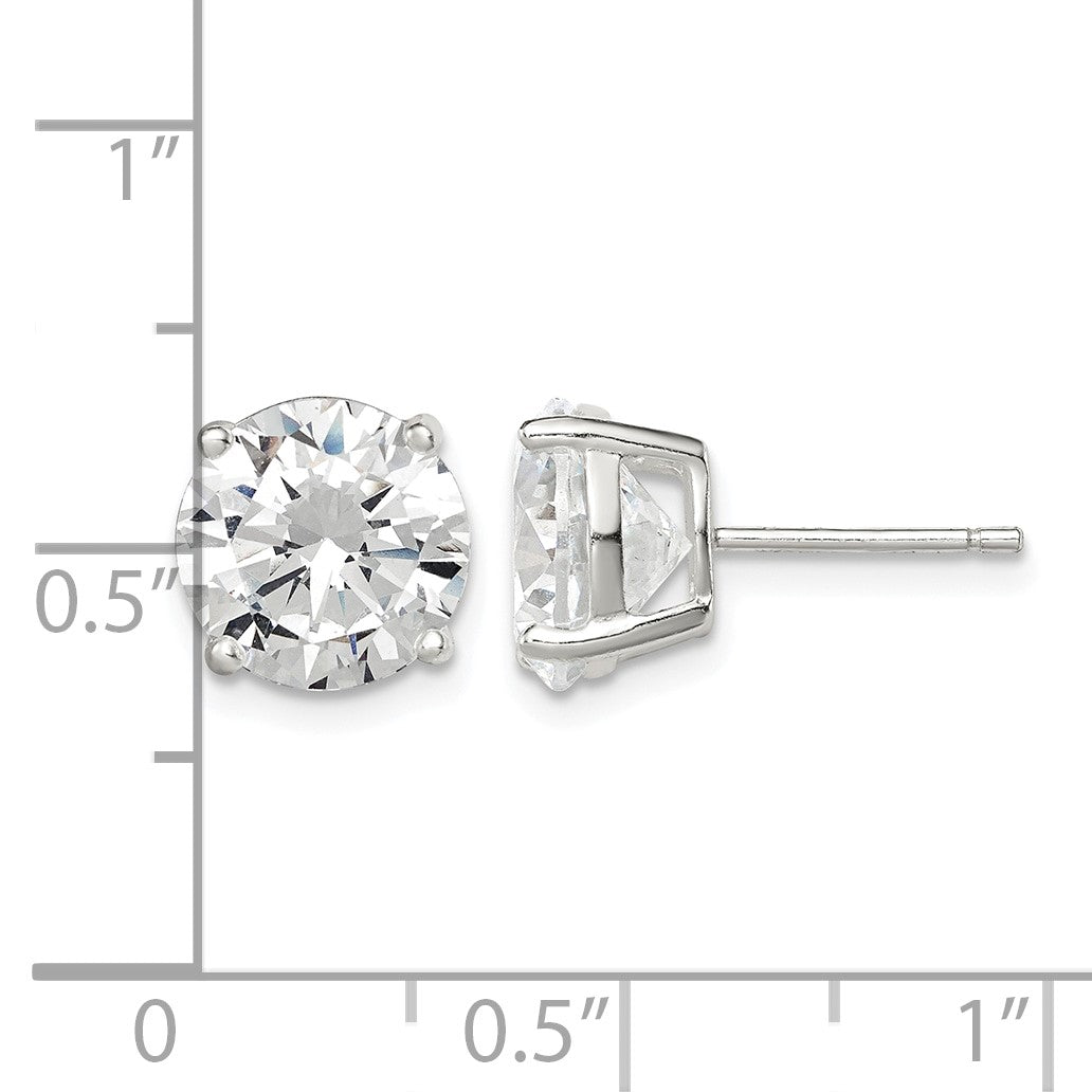 Sterling Silver 9mm Round Basket Set CZ Stud Earrings