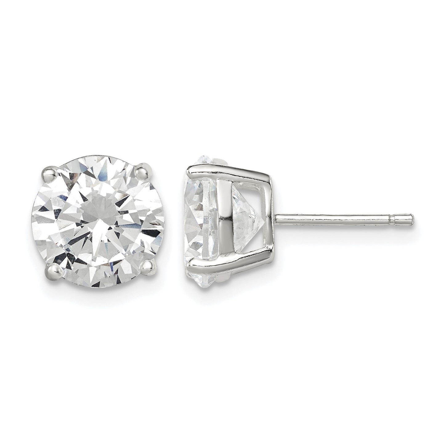Sterling Silver 9mm Round Basket Set CZ Stud Earrings