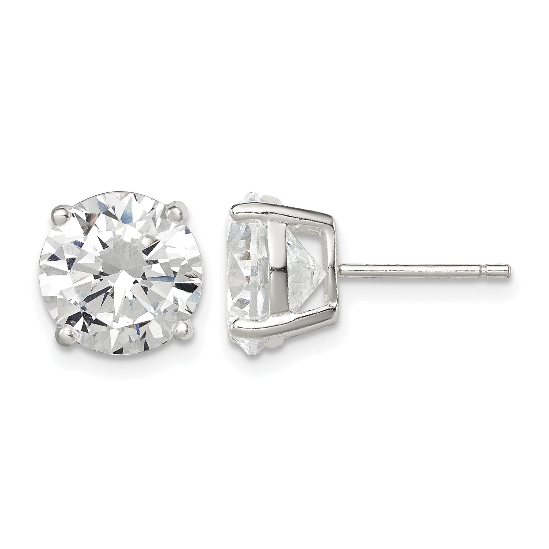 Sterling Silver 9mm Round Basket Set CZ Stud Earrings