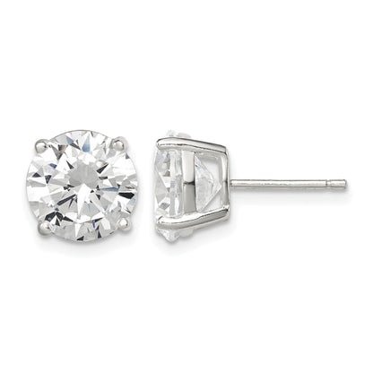 Sterling Silver 9mm Round Basket Set CZ Stud Earrings
