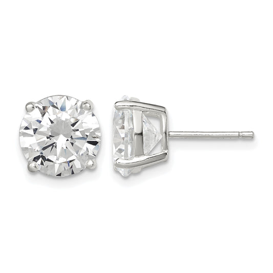 Sterling Silver 9mm Round Basket Set CZ Stud Earrings