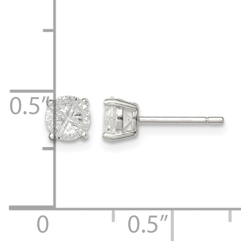 Sterling Silver 5mm Round Basket Set Cross-cut CZ Stud Earrings