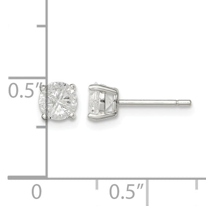 Sterling Silver 5mm Round Basket Set Cross-cut CZ Stud Earrings
