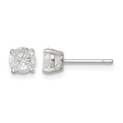 Sterling Silver 5mm Round Basket Set Cross-cut CZ Stud Earrings